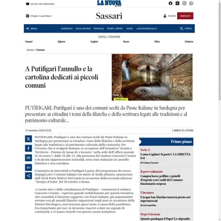 La Nuova Sardegna riporta l'iniziativa filatelica di Poste Italiane a Putifigari