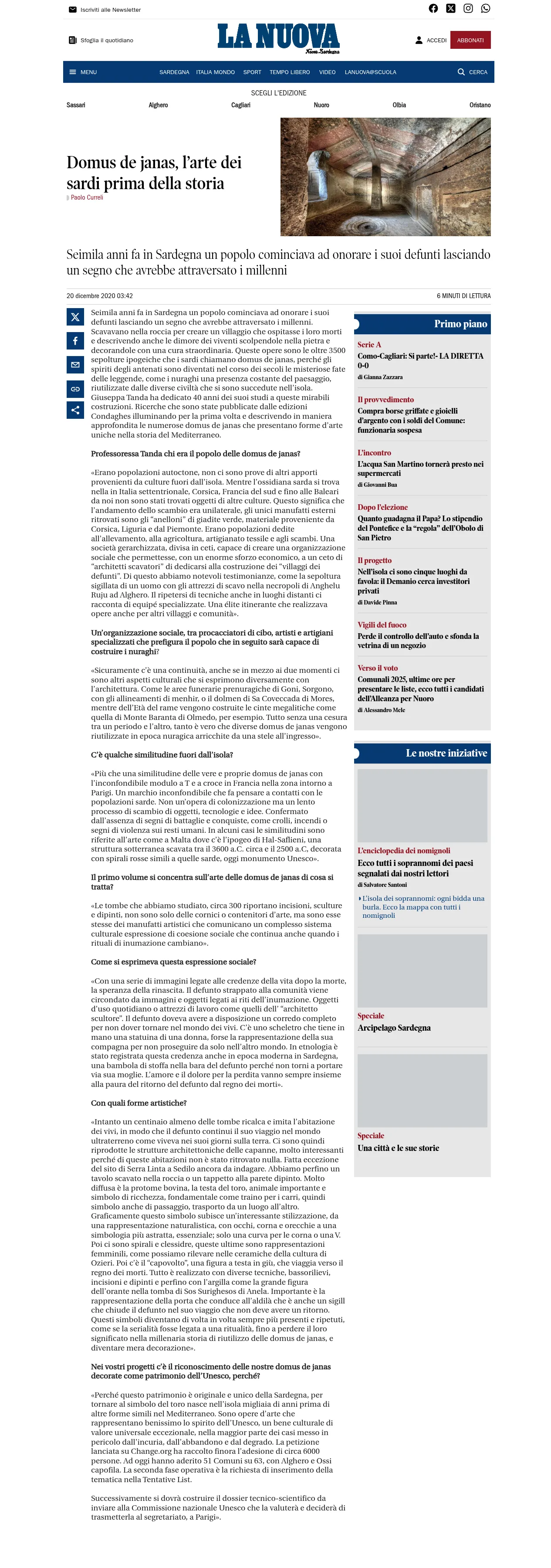 La Nuova Sardegna esplora le antiche domus de janas e la cultura prenuragica della Sardegna