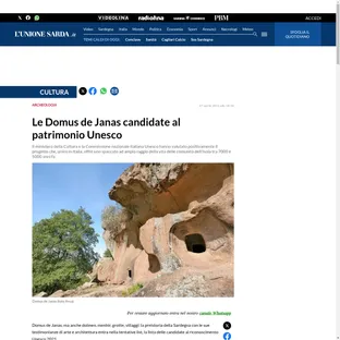 L'Unione Sarda: le Domus de Janas della Sardegna candidate al patrimonio UNESCO