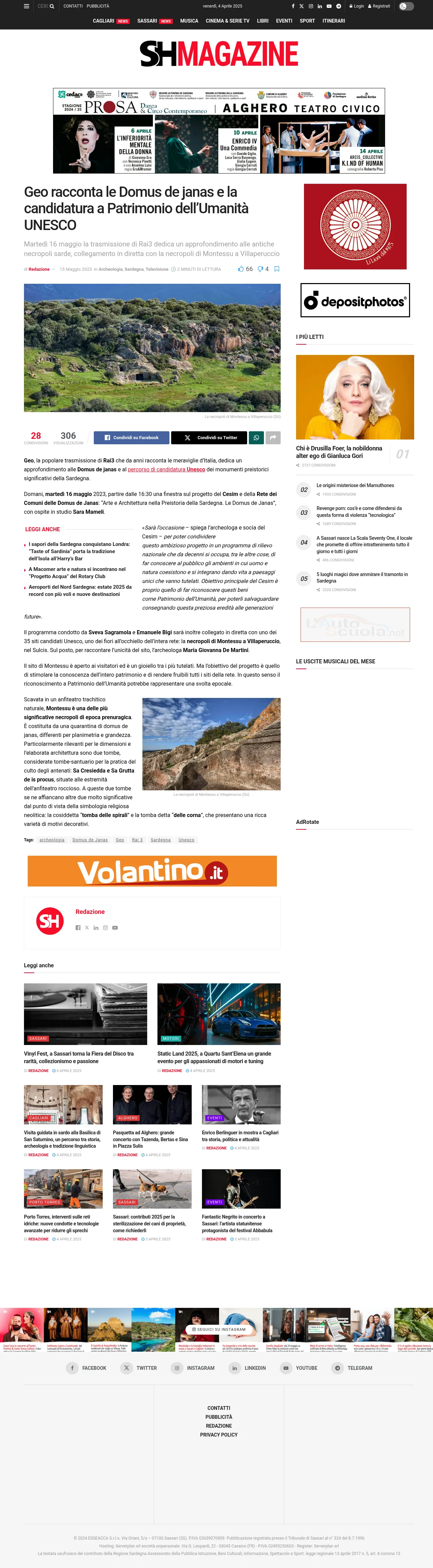 Geo illuminates the Domus de Janas towards UNESCO