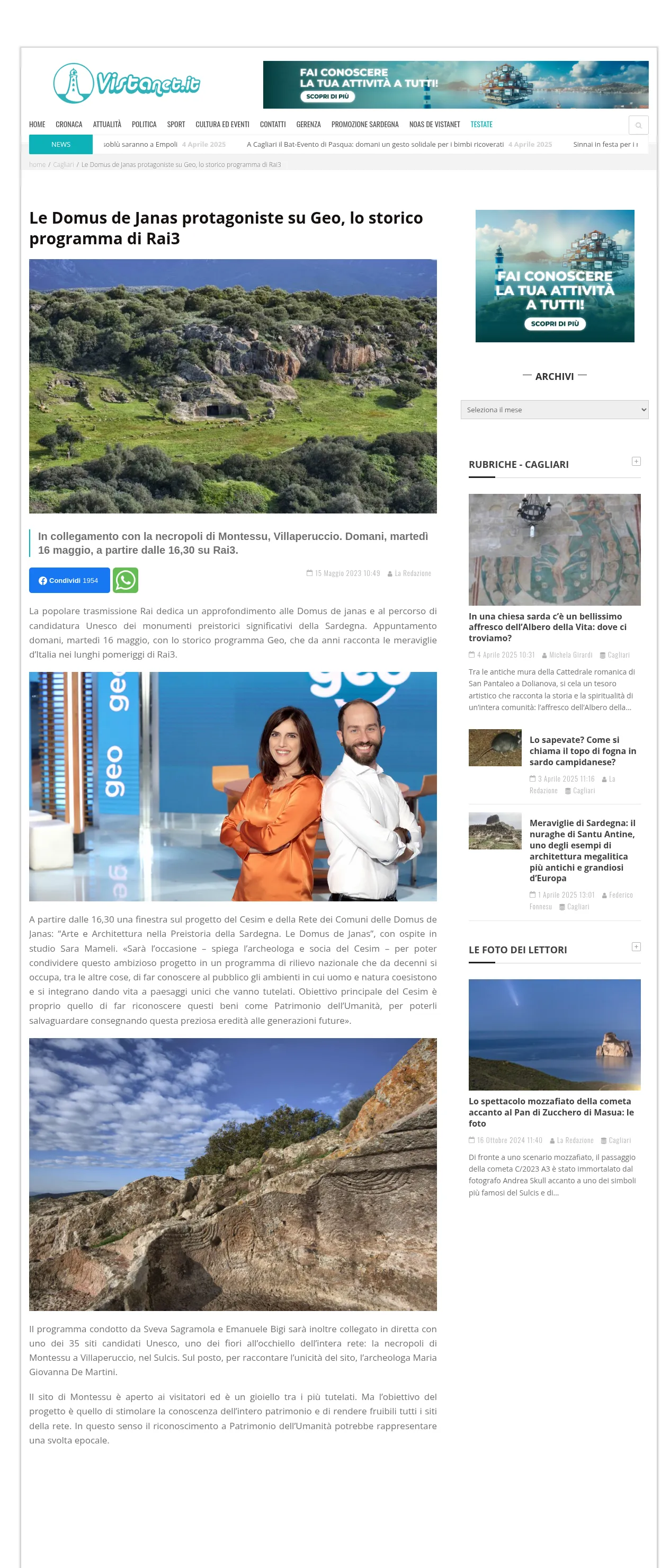 Domus de Janas: Verso l'Unesco con Geo su Rai3