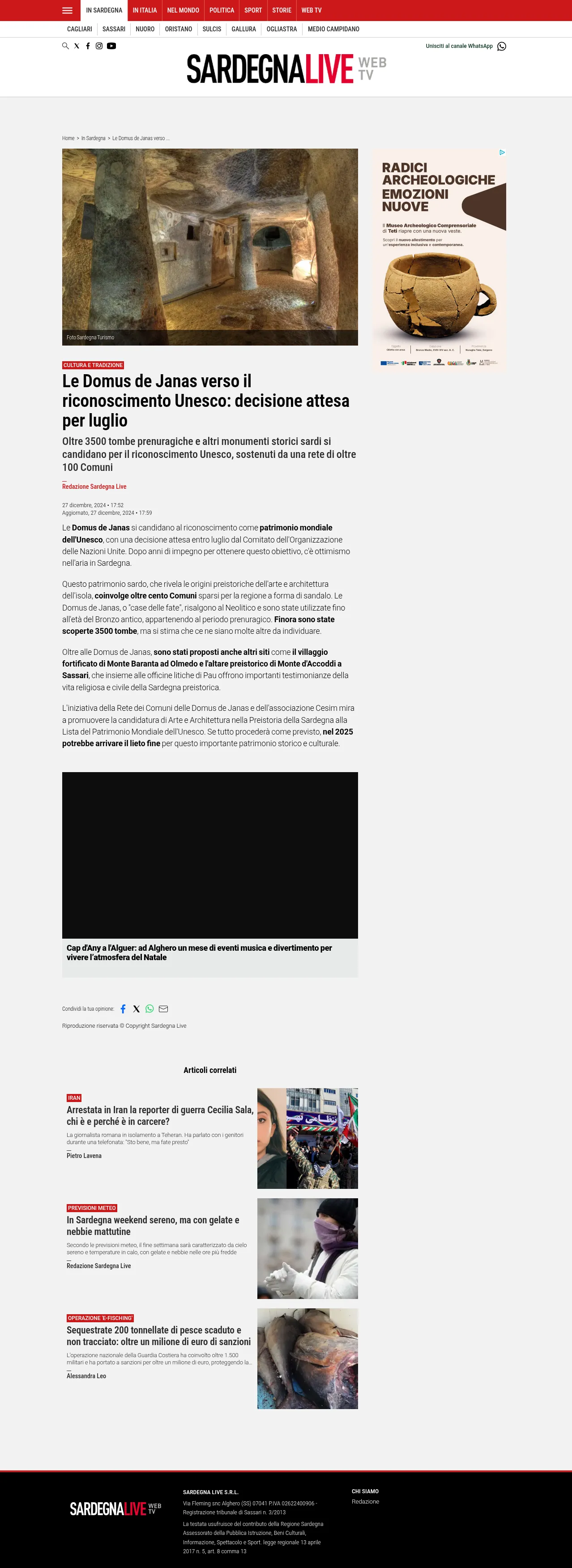 Domus de Janas: Verso il Patrimonio UNESCO, Sardegna in Corsa