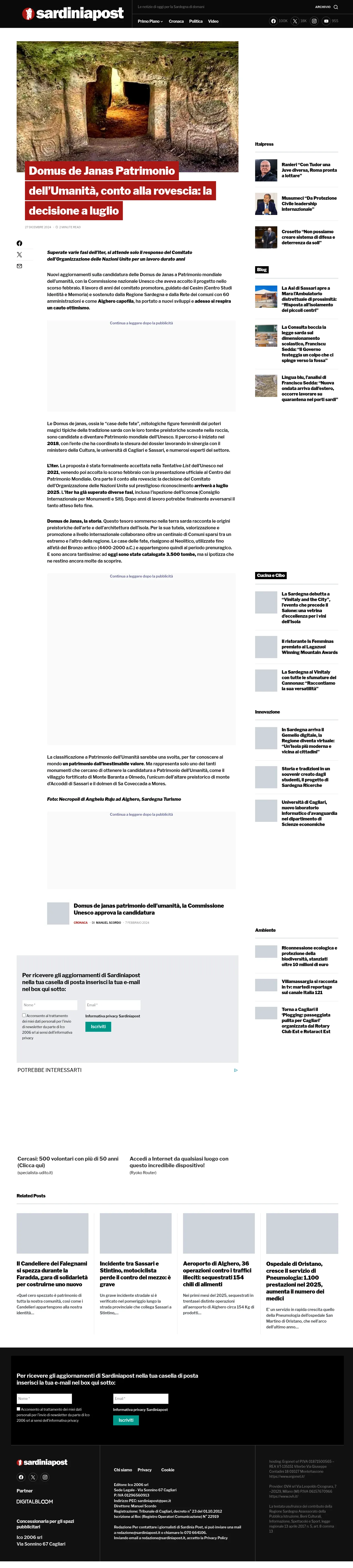 Domus de Janas verso UNESCO: La Sardegna in attesa del verdetto 2025