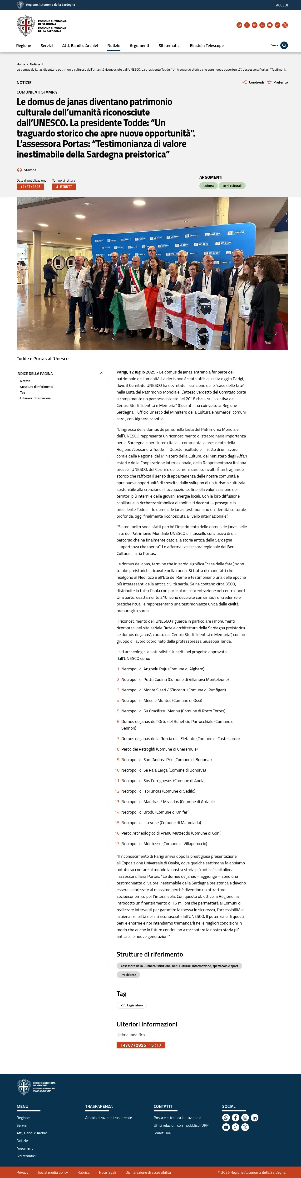 Le domus de janas entrano nel Patrimonio Mondiale dell'UNESCO